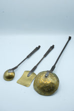 Load image into Gallery viewer, Antique Hand Forged Iron Brass Hearth Cooking Utensils Ladle Skimmer Spatula Set
