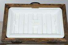 Load image into Gallery viewer, Rustic Wood Standing Cooler with Igloo Insert and Bottle Opener
