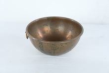 Load image into Gallery viewer, Antique Copper Mixing Bowl Brass Ring Handles 8 Inch Primitive Kitchen
