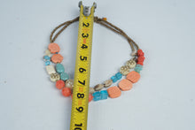 Load image into Gallery viewer, Double Strand Coral Turquoise Blue Beaded Statement Necklace Boho Jewelry
