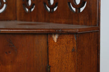 Load image into Gallery viewer, American Circa 1830 Walnut Hanging Corner Cupboard Pierced Gallery Antique
