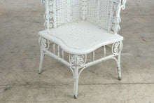 Load image into Gallery viewer, Antique Victorian Wicker Corner Chair White Ornate Scrollwork 34 Inch
