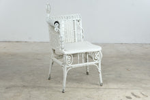 Load image into Gallery viewer, Antique Victorian Wicker Corner Chair White Ornate Scrollwork 34 Inch

