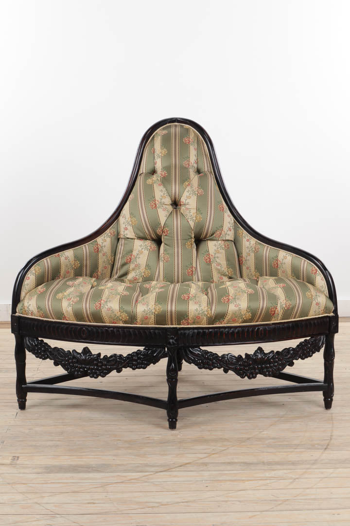 Corner Chair / Gossip Bench - Ornate with Tufted Back and Seat