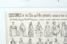 Load image into Gallery viewer, Vintage Costume History Poster – 13th &amp; 14th Century Dress by Don Foote for Eaves Costume Co., Theatrical Reference Print
