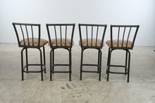Load image into Gallery viewer, Set of 4 Contemporary Metal Counter Height Bar Stools with Tan Upholstered Seats
