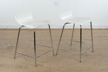Load image into Gallery viewer, Pair of Crate &amp; Barrel Modern White Counter Stools with Chrome Bases
