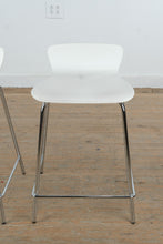 Load image into Gallery viewer, Pair of Crate &amp; Barrel Modern White Counter Stools with Chrome Bases
