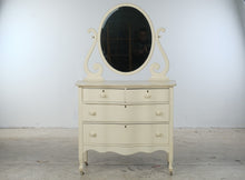 Load image into Gallery viewer, Antique Painted Serpentine Front Dresser with Oval Mirror
