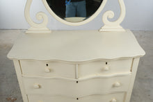Load image into Gallery viewer, Antique Painted Serpentine Front Dresser with Oval Mirror
