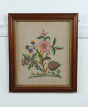 Load image into Gallery viewer, Framed Jacobean Style Crewel Embroidery Floral Needlework on Linen
