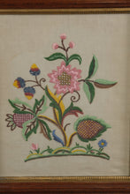 Load image into Gallery viewer, Framed Jacobean Style Crewel Embroidery Floral Needlework on Linen
