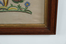 Load image into Gallery viewer, Framed Jacobean Style Crewel Embroidery Floral Needlework on Linen
