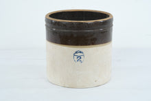Load image into Gallery viewer, Antique 2 Gallon Stoneware Crock Brown Glaze Blue Crown 9 Inch
