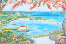 Load image into Gallery viewer, Cruz Bay Overlook – Signed Framed Watercolor Print by Estern (28&quot; x 22&quot;)
