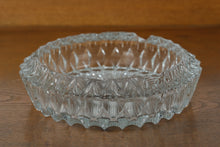 Load image into Gallery viewer, Vintage Pressed Crystal Ashtray – 7.5” Round Cut Glass Dish, Mid-Century Heavy Clear Glass
