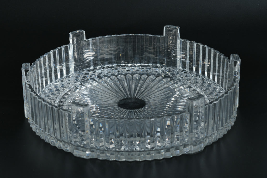 Heavy Lead Crystal Round Serving Bowl – Deep Cut Diamond & Sunburst Pattern
