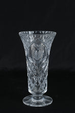 Load image into Gallery viewer, Cut Crystal Pedestal Trumpet Vase 10.25" Etched Tulip Medallion Floral Starburst Base
