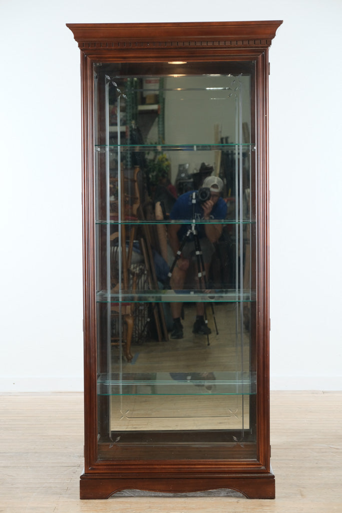 Philip Reinisch Sheffield Collection Lighted Curio Cabinet – Solid Wood, Cherry Finish