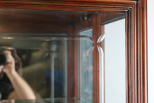 Load image into Gallery viewer, Illuminated Cherry Glass Curio Cabinet with Frosted Floral Detai
