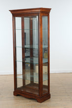 Load image into Gallery viewer, Illuminated Cherry Glass Curio Cabinet with Frosted Floral Detai
