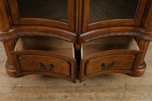 Load image into Gallery viewer, Pair of Curved Front Display Cabinets with Burled Accents

