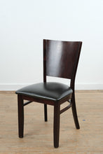 Load image into Gallery viewer, Dark Wood Restaurant Dining Chair With Black Vinyl Seat
