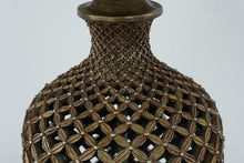 Load image into Gallery viewer, Tall Lattice Carved Bronze Table Lamp with Beige Shade – 35&quot;
