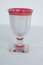 Load image into Gallery viewer, Cranberry Flash Cut Glass Goblet Diamond Pattern 7 Inch
