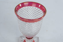 Load image into Gallery viewer, Cranberry Flash Cut Glass Goblet Diamond Pattern 7 Inch
