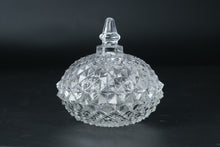 Load image into Gallery viewer, Clear Pressed Glass Covered Candy Dish Diamond Starburst Pattern 4 Inch
