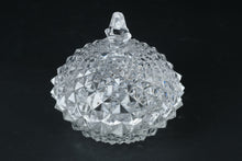 Load image into Gallery viewer, Clear Pressed Glass Covered Candy Dish Diamond Starburst Pattern 4 Inch
