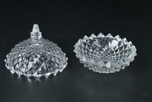 Load image into Gallery viewer, Clear Pressed Glass Covered Candy Dish Diamond Starburst Pattern 4 Inch
