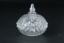 Load image into Gallery viewer, Clear Pressed Glass Covered Candy Dish Diamond Starburst Pattern 4 Inch
