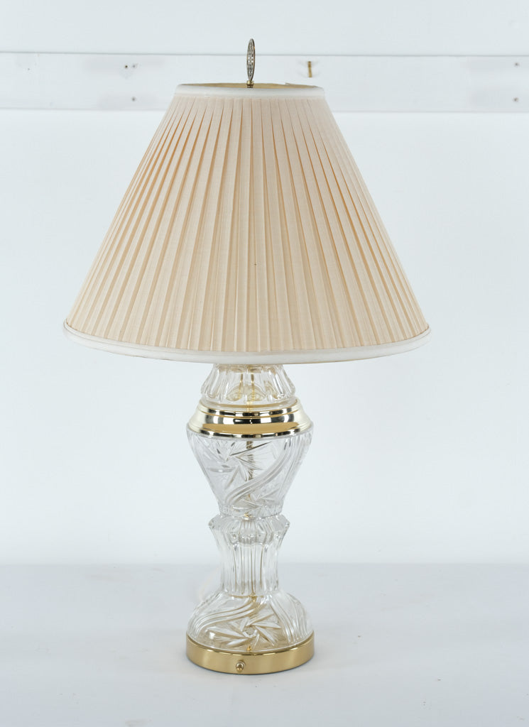 Elegant Cut Crystal & Brass Table Lamp with Pleated Shade – 33