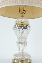 Load image into Gallery viewer, Elegant Cut Crystal &amp; Brass Table Lamp with Pleated Shade – 33&quot; Tall
