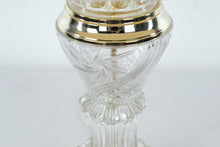 Load image into Gallery viewer, Elegant Cut Crystal &amp; Brass Table Lamp with Pleated Shade – 33&quot; Tall
