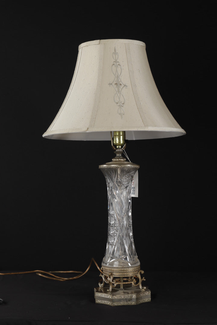 Cut Glass Lamp with Decorative Metal Base