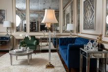 Load image into Gallery viewer, Vintage Brass and Cut Glass Column Floor Lamp 3 Way 60 Inch
