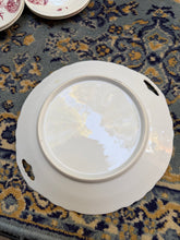 Load image into Gallery viewer, Antique Handled Porcelain Cake Plate – Pink Rose Floral Design with Embossed Scroll Edge, Early 1900s
