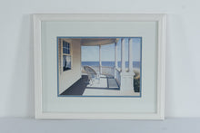 Load image into Gallery viewer, Daniel Pollera Breezy Point Framed Coastal Art Print White Wicker Porch Scene
