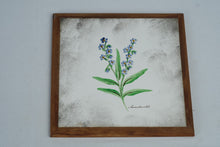 Load image into Gallery viewer, Danish Hand Painted Blue Forget Me Not Floral Ceramic Tile Framed Wall Art
