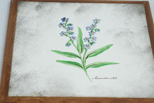 Load image into Gallery viewer, Danish Hand Painted Blue Forget Me Not Floral Ceramic Tile Framed Wall Art
