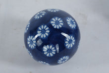 Load image into Gallery viewer, Blue Porcelain Decorative Ball – White Floral Motif, 3&quot;
