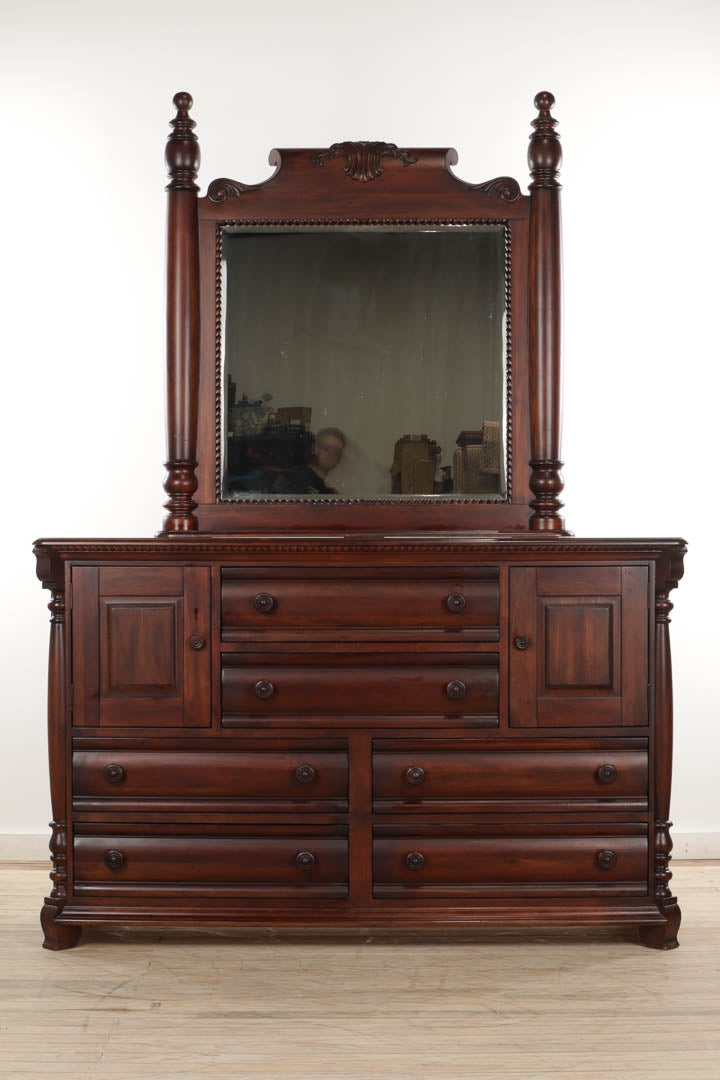 Dark Brown Dresser with Drawers and Cabinets