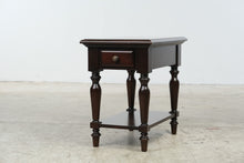 Load image into Gallery viewer, Dark Cherry Wood Side Table with Drawer, Pull-Out Drink Tray and Lower Shelf
