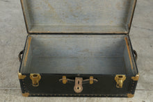 Load image into Gallery viewer, Antique Dark Green Steamer Trunk Brass Hardware Leather Handles 31 Inch

