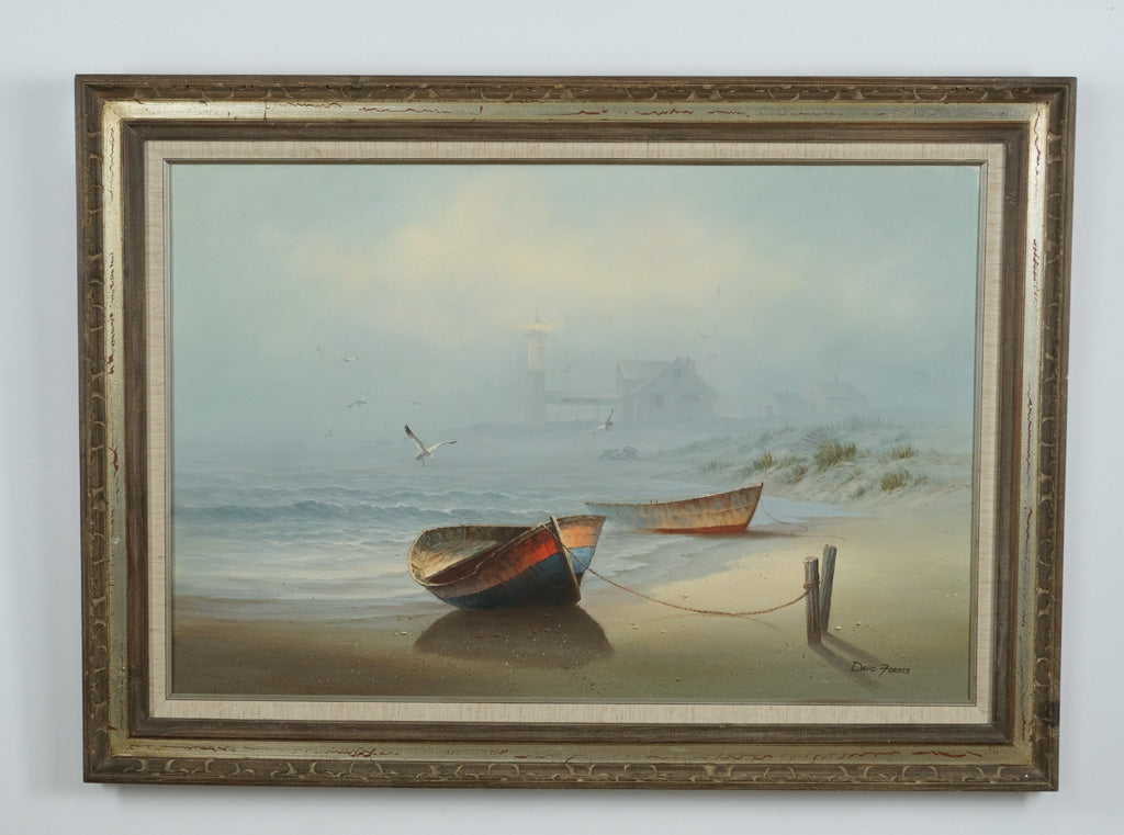 Original David Forbis Coastal Oil Painting – “Boats at Rest” – 44
