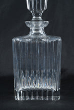 Load image into Gallery viewer, Vintage Cut Glass Liquor Decanter Square Ribbed Crystal Stopper 12 Inch
