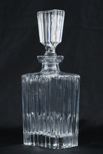 Load image into Gallery viewer, Vintage Cut Glass Liquor Decanter Square Ribbed Crystal Stopper 12 Inch
